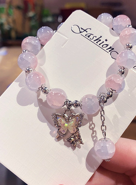 冰裂珠蝴蝶串珠弹力绳手串甜美少女琉璃手串夜市摆摊手饰