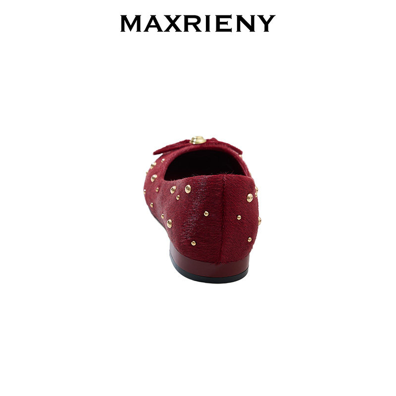 2025新款红色蝴蝶结铆钉芭蕾鞋女平底浅口单鞋,淘宝优惠券,粉丝福利购,淘宝优惠卷