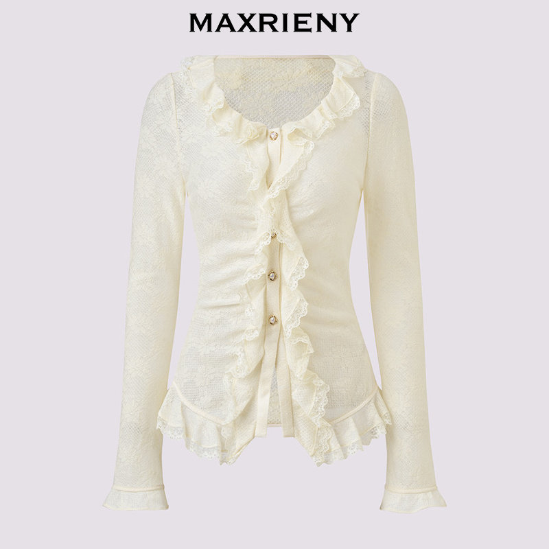 MAXRIENY法式复古羊毛针织衬衫25秋款蕾丝花边x型收腰上衣女,淘宝优惠券,粉丝福利购,淘宝优惠卷