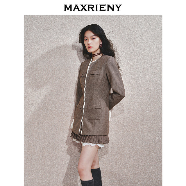 MAXRIENY wave-style palace pleated lace skirt with bow tie