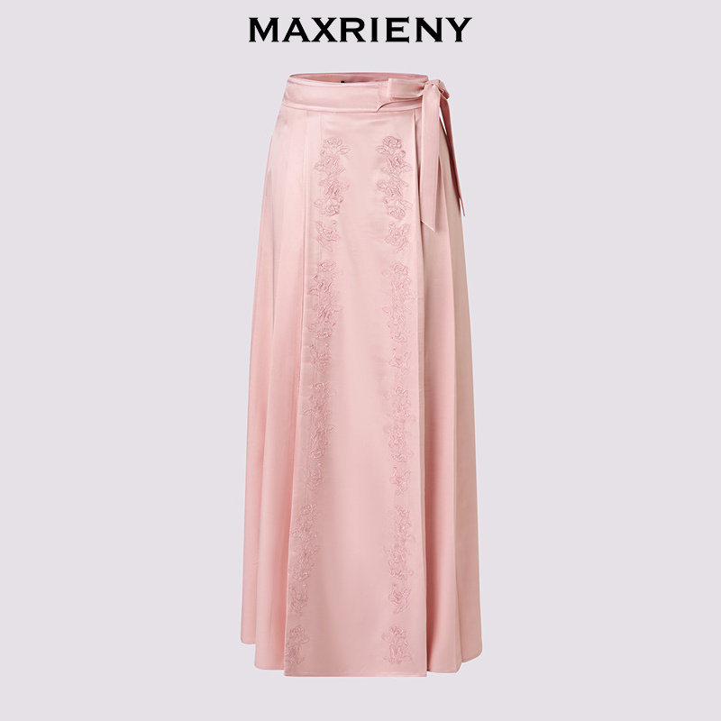 【商场同款】MAXRIENY2026年春季浅藕粉色半身裙高腰刺绣马面裙,淘宝优惠券,粉丝福利购,淘宝优惠卷