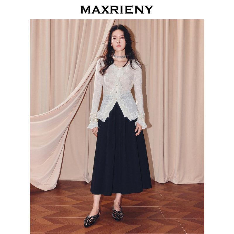 MAXRIENY法式复古羊毛针织衬衫25秋款蕾丝花边x型收腰上衣女,淘宝优惠券,粉丝福利购,淘宝优惠卷