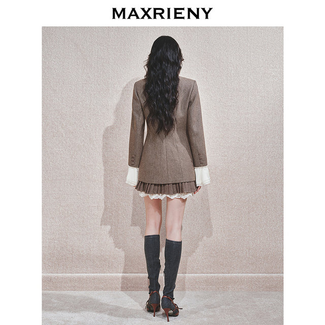 MAXRIENY wave-style palace pleated lace skirt with bow tie