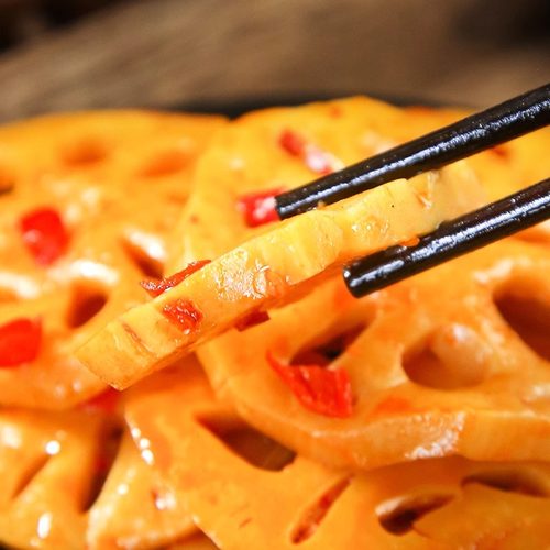 口口巧藕片500g香辣味黑鸭味大卤藕独立小包装零食小吃素食莲藕丁 - 图1