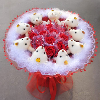 ຈັດສົ່ງຟຣີວັນວາເລນທາຍ Cartoon Bouquet Soap Rose Simulation Graduation Bouquet Doll Flower Girls Shows Love Birthday Gift