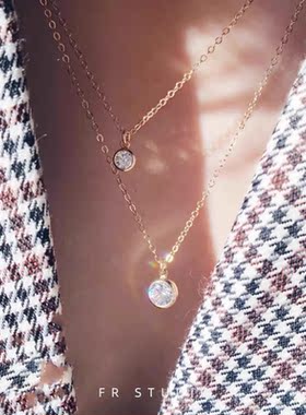 简约14k包金单颗锆石项链