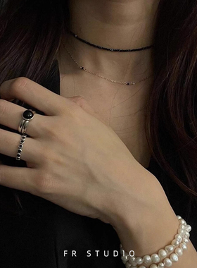 复古天然黑尖晶石项链