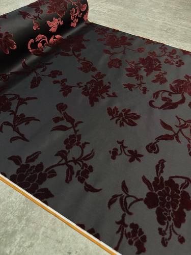 高定王晨老师冠名非遗漳绒缎面料缠枝牡丹新中式外套马甲棉服布料 - 图1