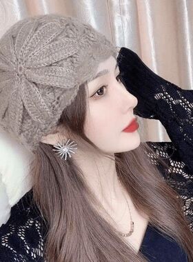 针织帽子女毛线洋气秋冬