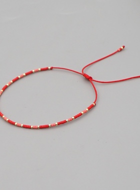 小众波西米亚风激情红miyuki米珠手工串珠学生党个性叠戴小手链女