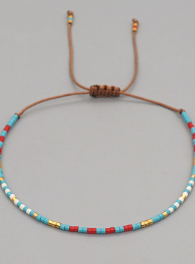 手链ins小众米珠彩虹编织叠戴