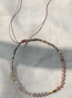 MLGM套装款天然粉紫蔷薇石串珠手链女轻奢高级感百搭时尚手串是绳