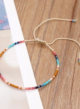 波西米亚风小众设计饰品 进口miyuki米珠创意串珠夏日彩虹小手链