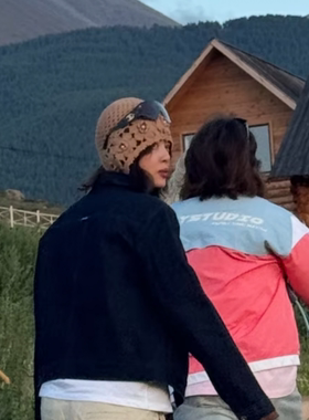 向野的我们辛芷蕾同款手工编织花朵珍珠辫子包头针织帽女秋冬保暖