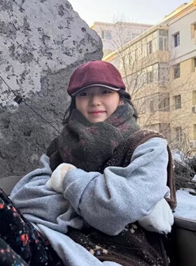 孙千同款绿色菱形格拼色围巾女冬季保暖加厚防风围脖情侣百搭防寒