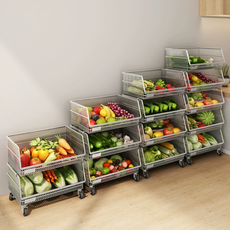 厨房小推车置物架落地多层水果蔬菜收纳篮子客厅零食玩具收纳柜 - 图3
