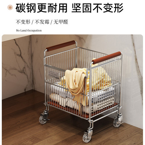 中古风脏衣篓家用浴室柜下置物架洗衣篮卧室衣服收纳筐卫生间推车 - 图1