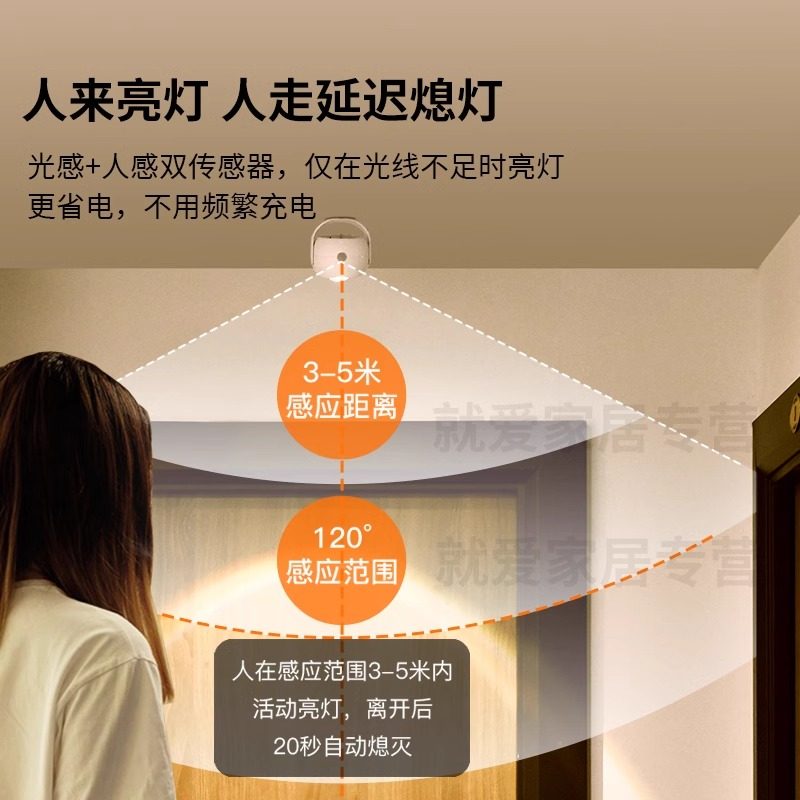 免打孔感应充电射灯墙面免接线卧室氛围壁灯入户门客厅玄关画灯 - 图0