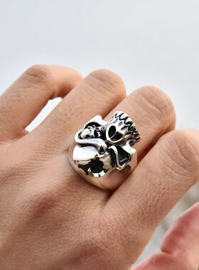 进口男士925纯银朋克骷髅头戒指