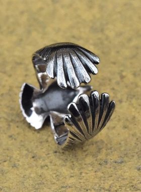 男女复古款欧美风印第安雄鹰泰银开口戒指925纯银老鹰指环可调节