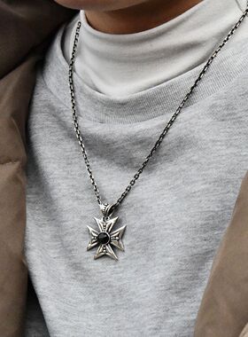 进口男士925纯银镶水晶十字花坠