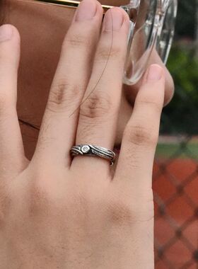 进口男女款925纯银细圈羽毛戒指