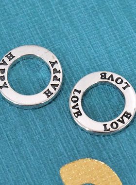 泰国进口HAPPY LOVE祝福简约圆环泰银吊坠叠戴配件925纯银圈圈DIY