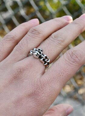 进口男女款925纯银朋克骷髅戒指