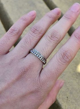 男女复古ins简约紧箍s花纹细巧泰银戒925纯银小众指环尾戒小指戒