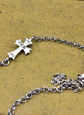 进口女士925纯银哥特十字架手链