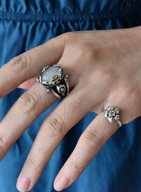 女士镶嵌锆石复古纯银饰品尾戒