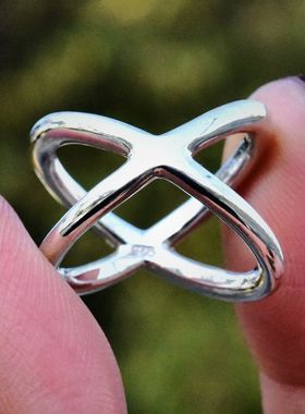 泰国进口男女Ins小众交叉戒925纯银简约相交线X型指环可做丝巾扣