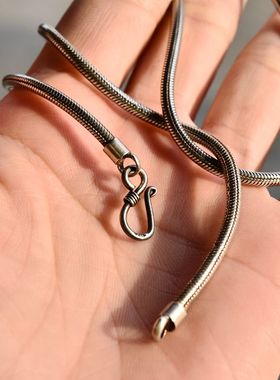 手工编织实心纯银复古做旧链子