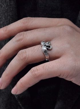 女士镶嵌白天鹅复古泰银小众指环