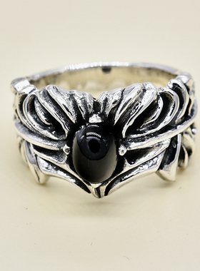 进口男士925纯银镶水晶雄鹰戒指