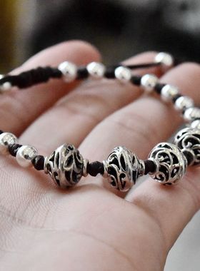 女士民族风纯银镂空花纹原创手串
