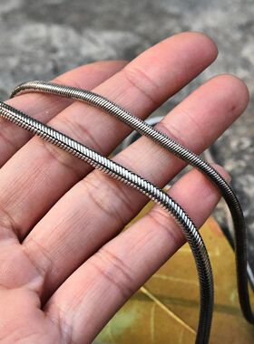 天堂制造泰国进口925纯银男士复古S钩麦穗纹实心蛇骨项链马鞭颈链