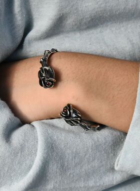 女士开口复古纯银朋克风手环