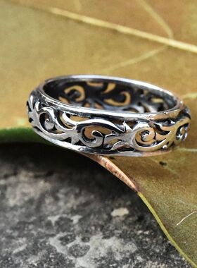 进口男女款925纯银镂空复古戒指