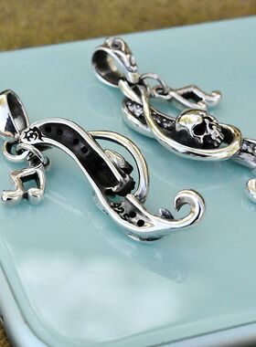 进口男女925纯银音符骷髅头吊坠