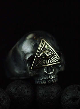 GV男士925纯银做黑骷髅头戒指