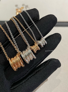 HANJIAHONGCI白金色小蛮腰项链女银镀18K金菱格小弹簧锁骨链情侣