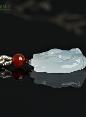 冰种玉髓招财猫头玉吊坠挂件玉佩