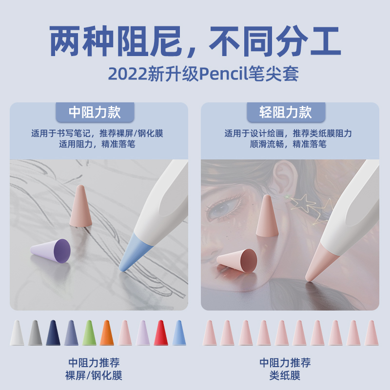 酷盟适用于苹果ApplePencil笔尖保护套耐磨静音防滑1/2一二代ipencil平板ipad笔头iPadPencil贴纸胶带类纸膜-图0