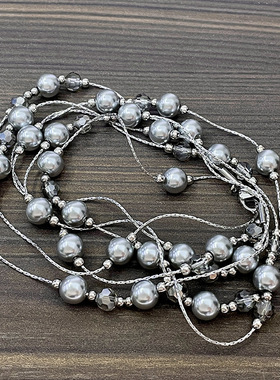 银灰色珍珠满天星颈链长款串珠项链小众设计感毛衣链女锁骨链