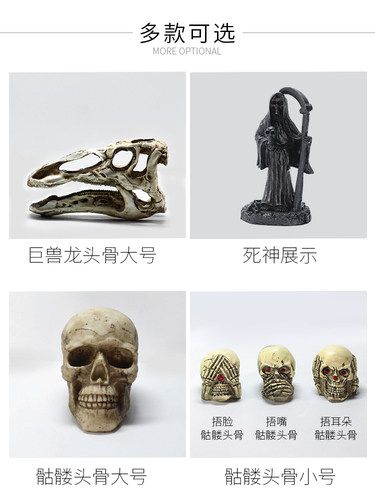 仿真恐龙头骨鱼缸造景躲避屋树脂爬宠仿真骷髅头骨水族箱装饰摆件 - 图2