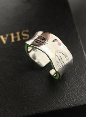 牛油果珐琅INS风夹心实心宽戒指