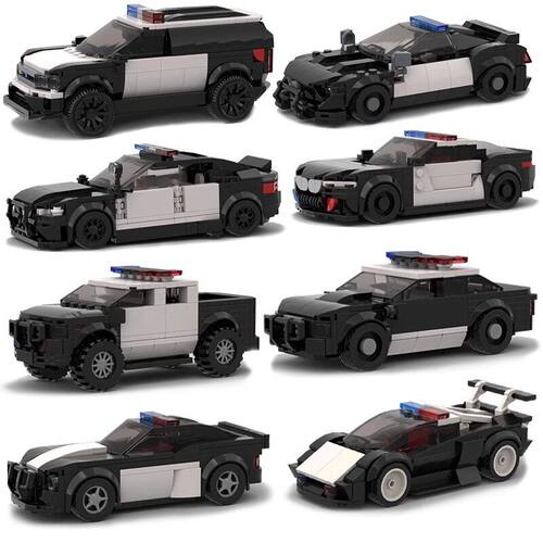 宝马M5警车模型MOC积木汽车8格儿童益智拼装玩具高砖M8福特越野车 - 图3