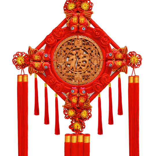 Finely carved peach wood Chinese knot on the middle edge