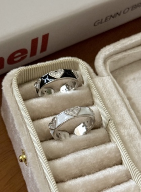 珐琅滴釉锆石爱心戒指女小众高级感时尚轻奢气质开口可调节食指戒